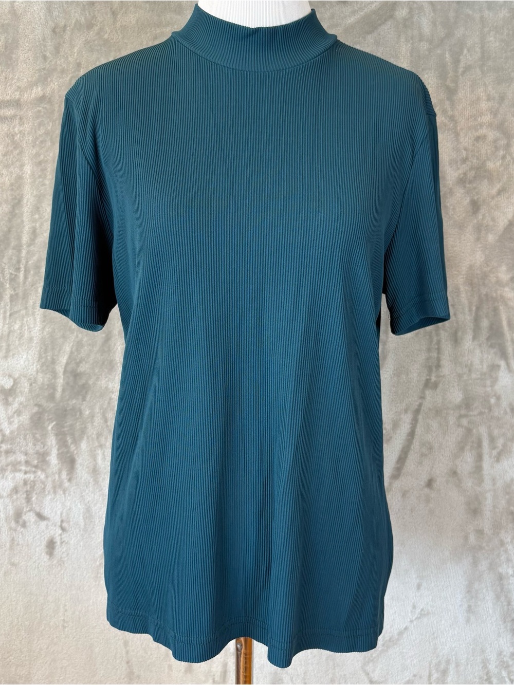 Vintage 90s Worthington Teal Ribbed Short Sleeve Turtleneck Top Size M
